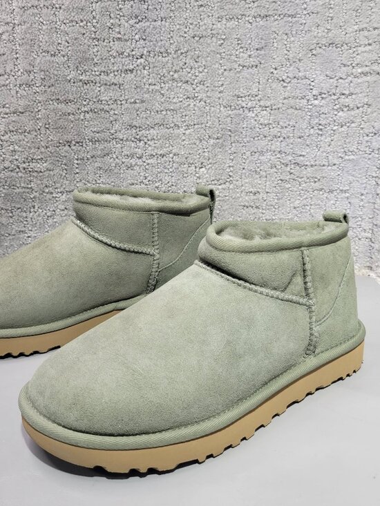 UGG Shoes - UGG Classic Ultra Mini Womens Size US 7 Light Green Suede Lined Fur Snow Boots